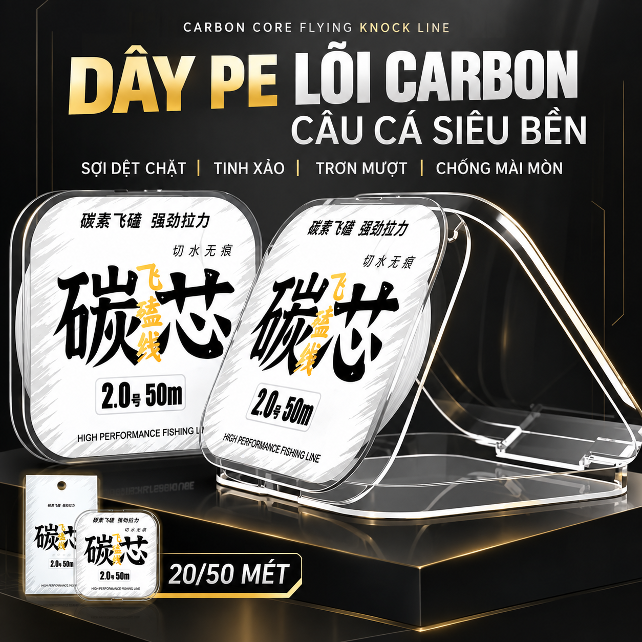 Dây Pe Lõi Carbon Làm Thẻo Cuộn 50M