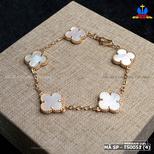 Lắc tay bạc nữ cỏ bốn lá đá trắng xi kim_thumbnail_1