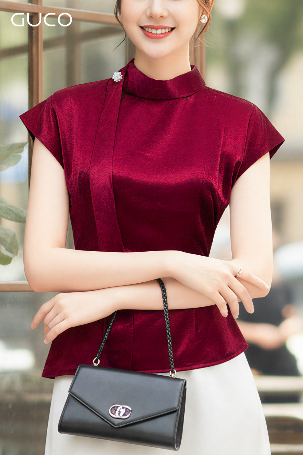 ÁO KIỂU CỔ LỌ DÂY NƠ ĐÍNH ĐÁ - ĐỎ_thumbnail_2