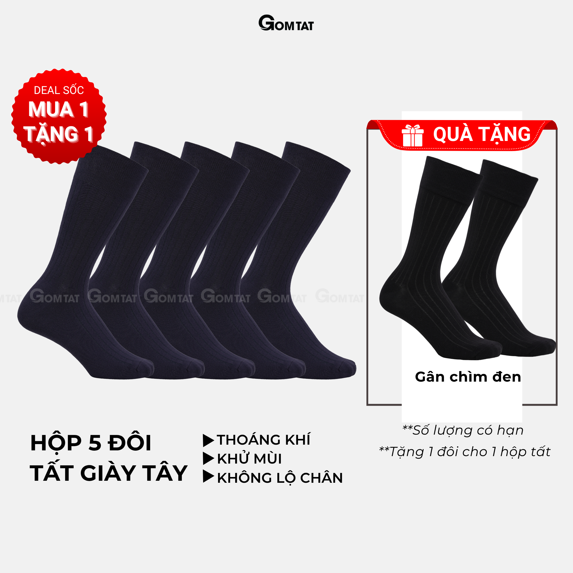 Hộp 5 đôi tất nam đi giày tây cao cổ GOMTAT gân chìm, vớ công sở nam thoáng khí LUX-TAYCHIM_thumbnail_13