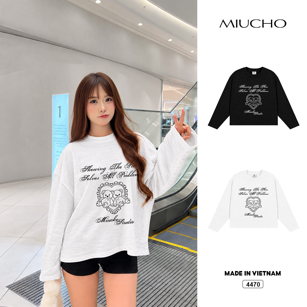 Áo thun tay dài unisex form boxy cotton xược Miucho 4470