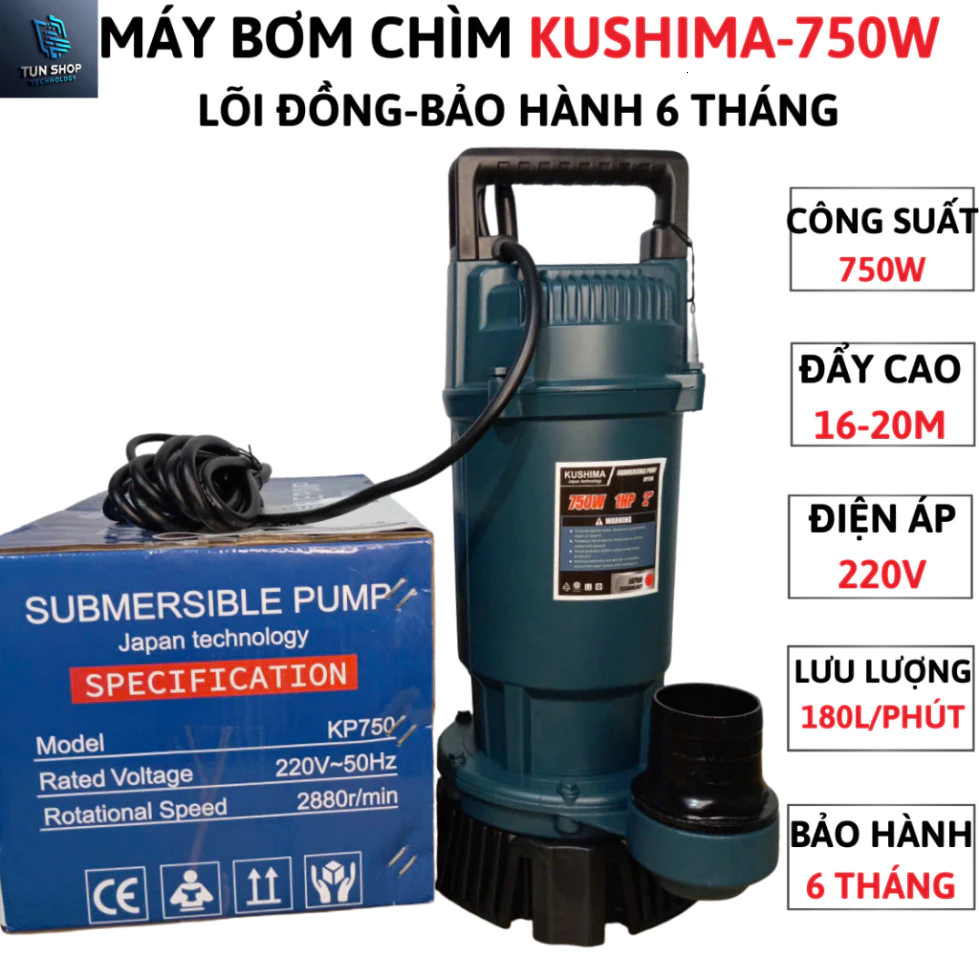 Máy Bơm Chìm KUSHIMA KP750 750W – Bơm Tõm 1HP Lõi Đồng, Vỏ Nhôm Sơn Tĩnh Điện Bền Bỉ
