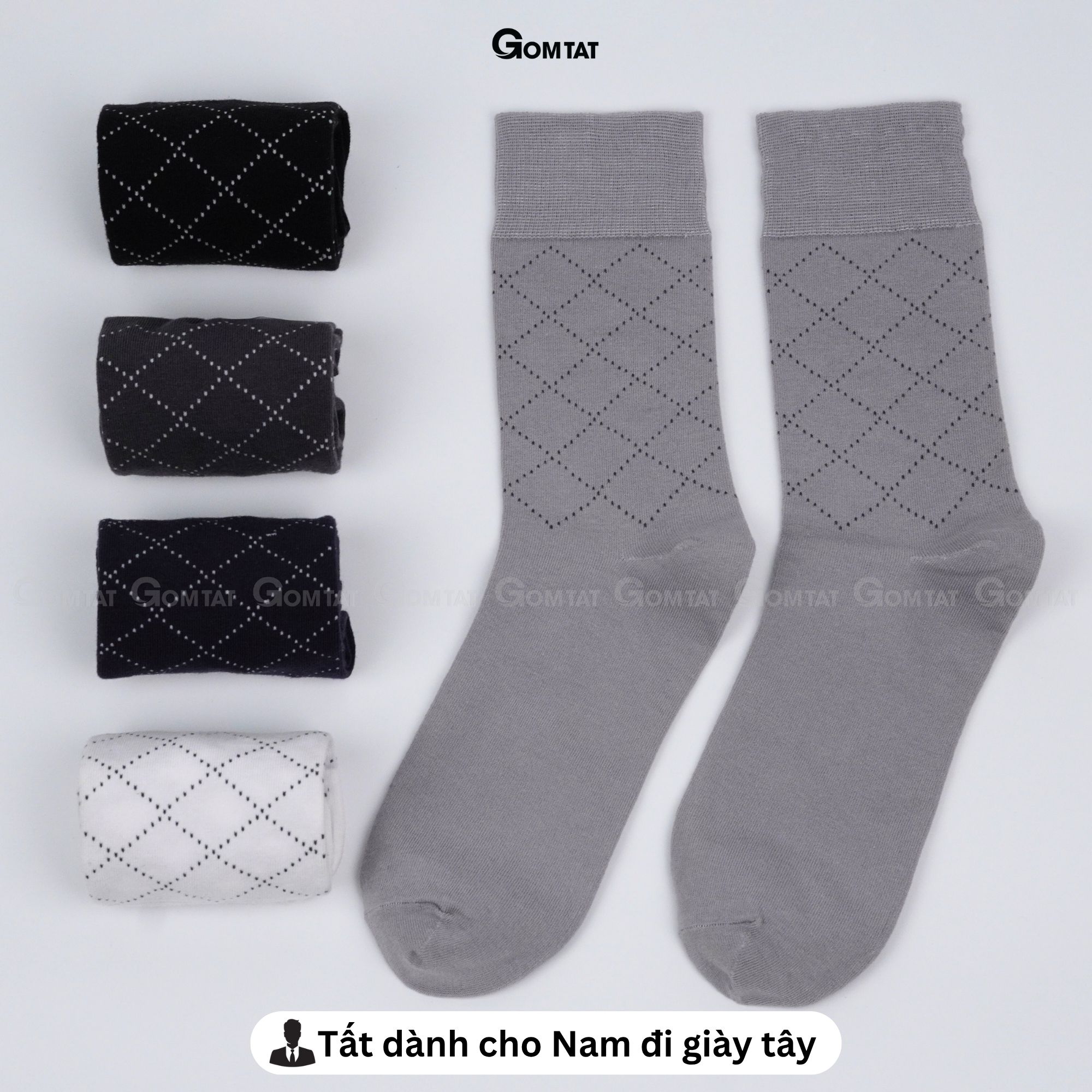 Hộp 5 đôi tất giày tây nam cổ cao GOMTAT hoạ tiết sọc chéo, chất liệu cotton cao cấp thoáng mát  LUX-TAYCHEO-CB5_thumbnail_6