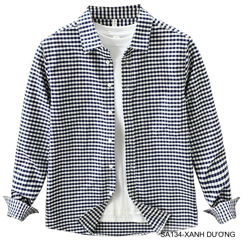 SA134 - Áo Sơ Mi Nam Tay Dài Họa Tiết Caro Phong Cách Retro Chất Cotton 100%_thumbnail_4