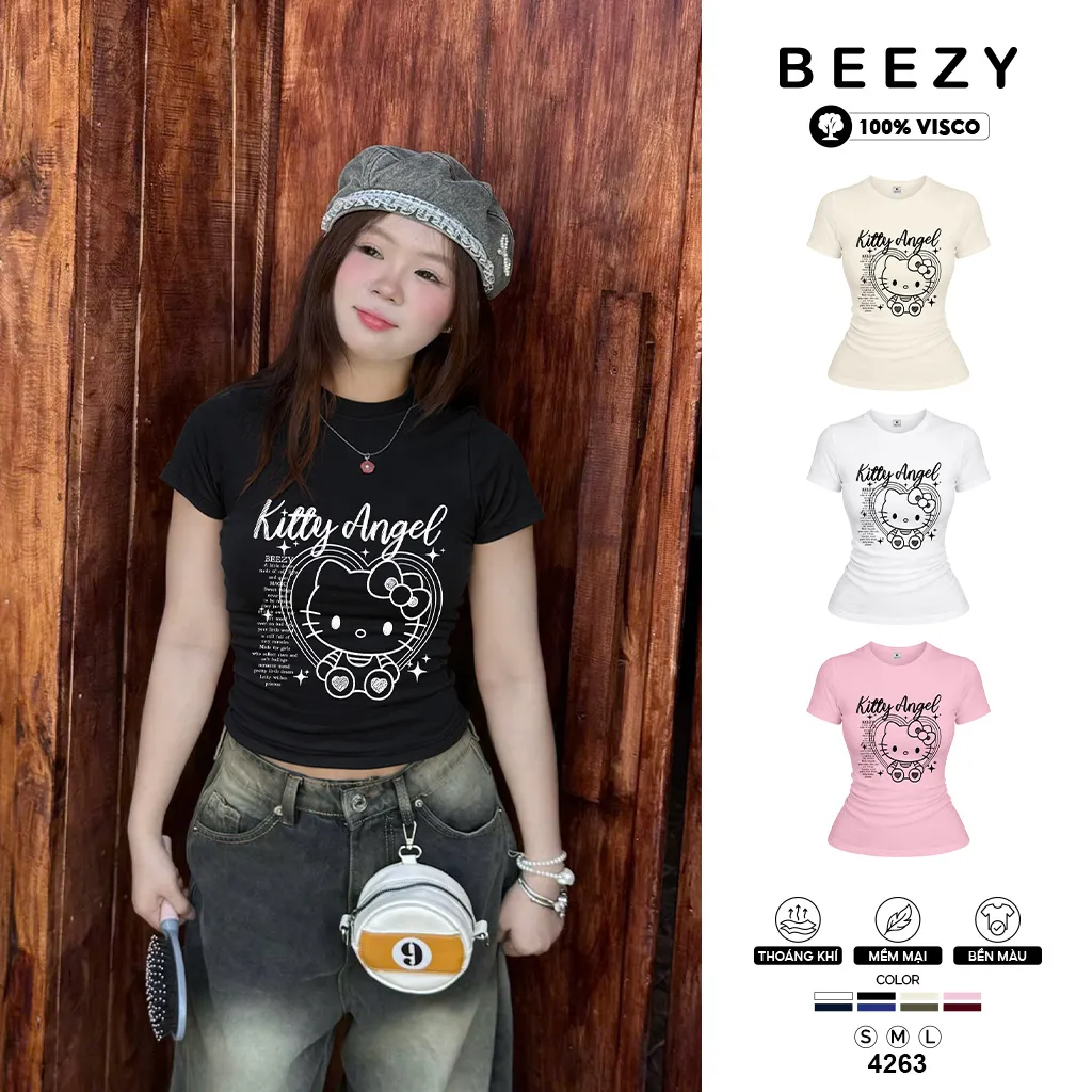 Áo baby tee nữ họa tiết mèo nơ dễ thương Beezy 4263