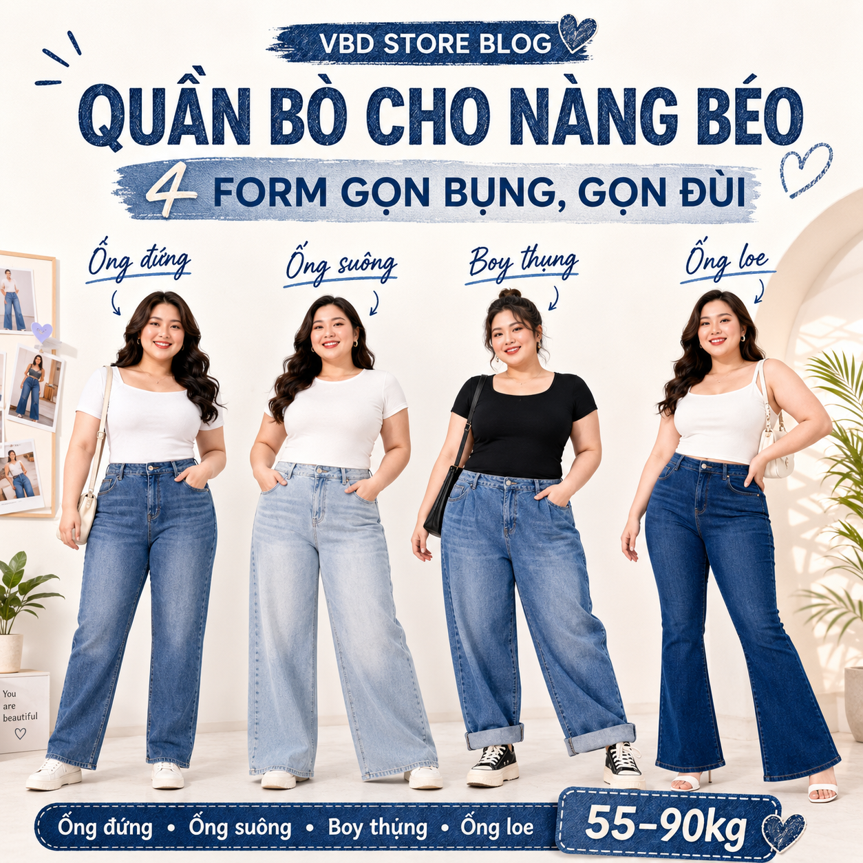 Quần Bò Cho Nàng Béo: 4 Form Gọn Bụng, Gọn Đùi