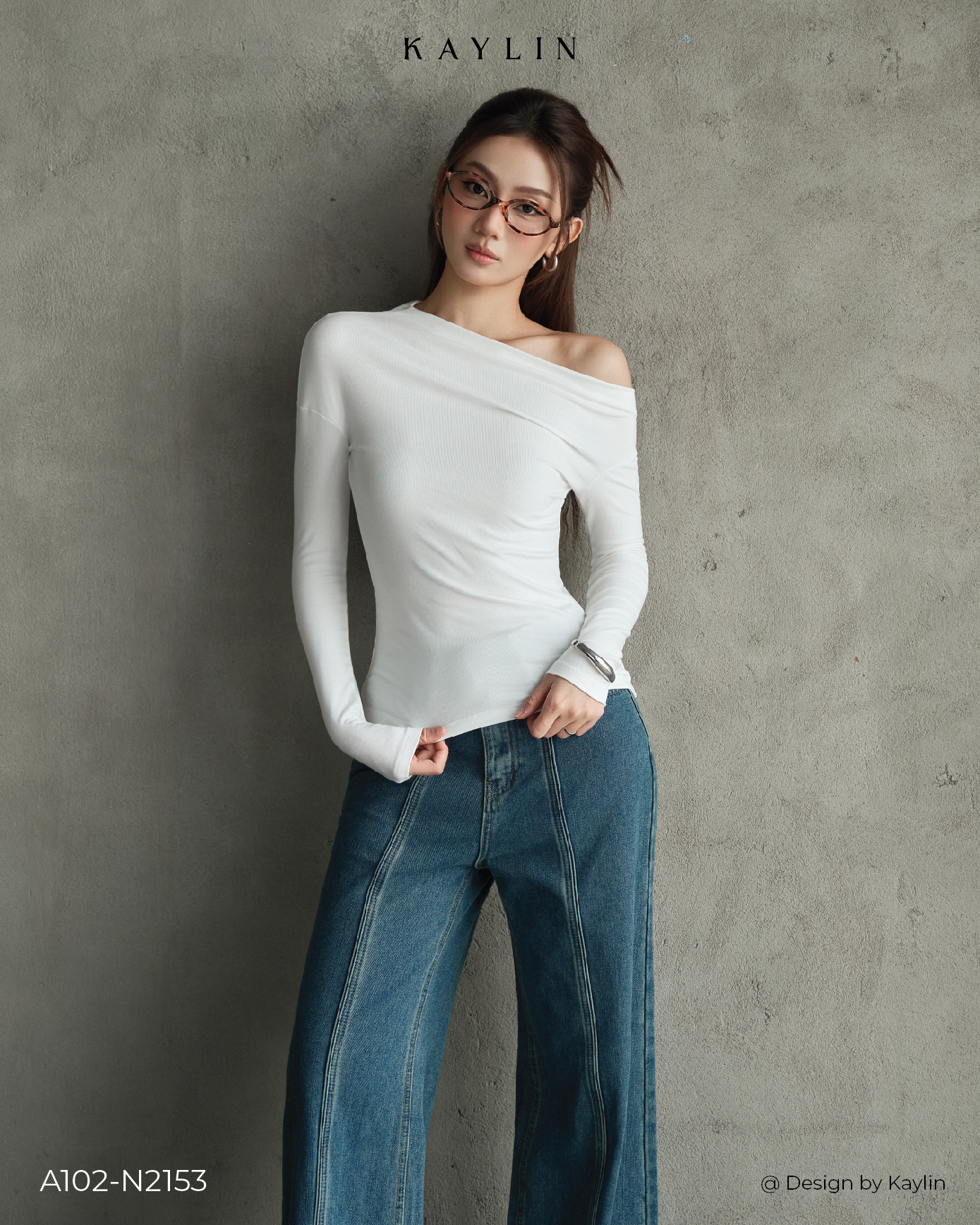 Áo Thun Lệch Vai Tay Dài KAYLIN IVY FITTED TOP