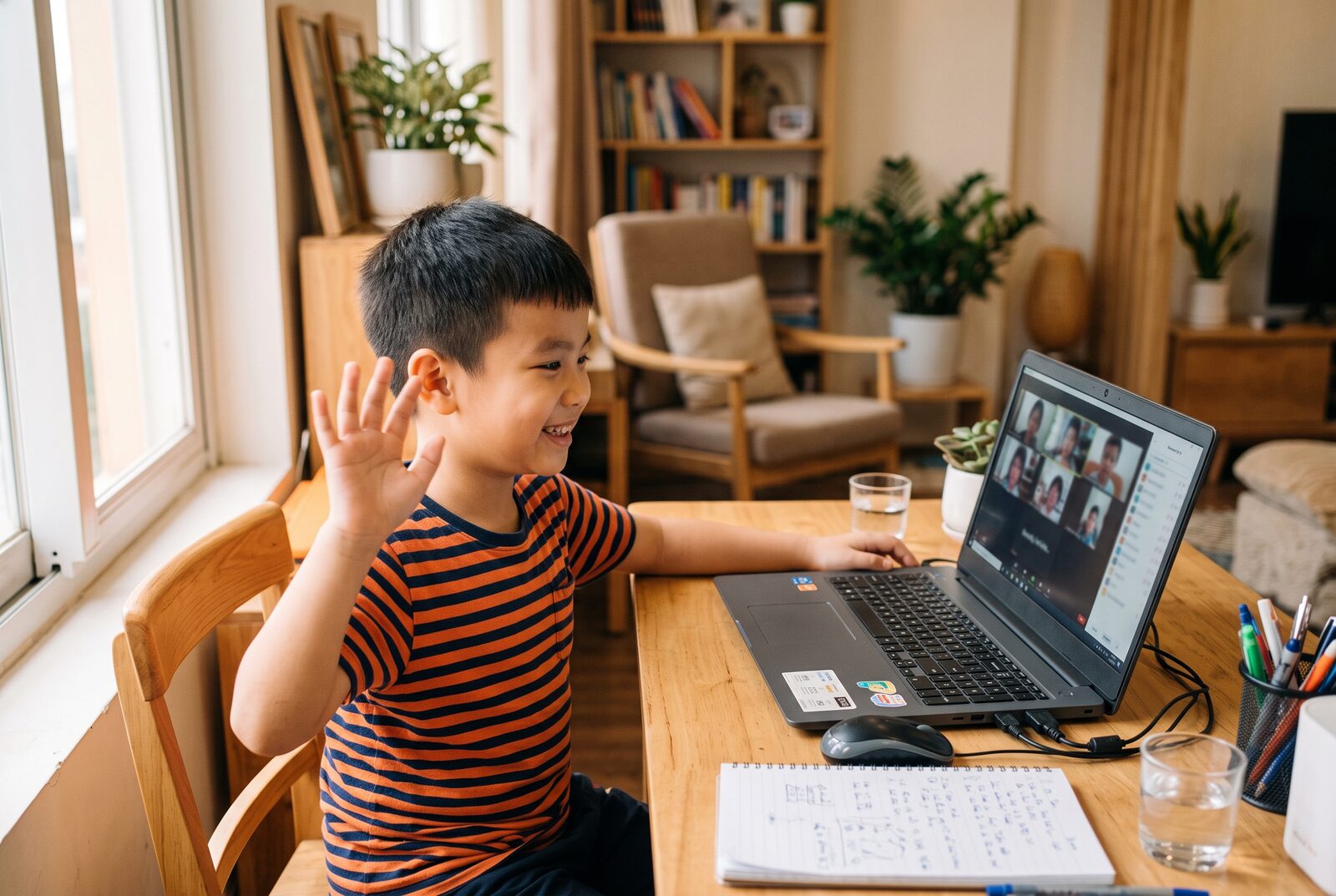 Bé học lớp Zoom nhóm nhỏ tại nhà