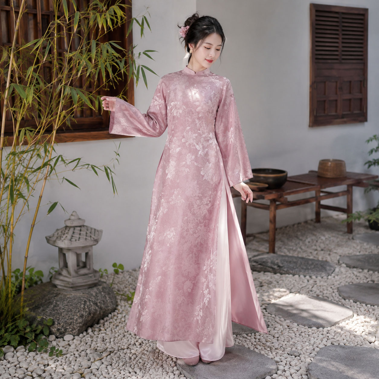 Áo Dài Cách Tân Nữ Dáng Suông Gấm Haiza Họa Tiết 2 Tà CT27-01_thumbnail_10