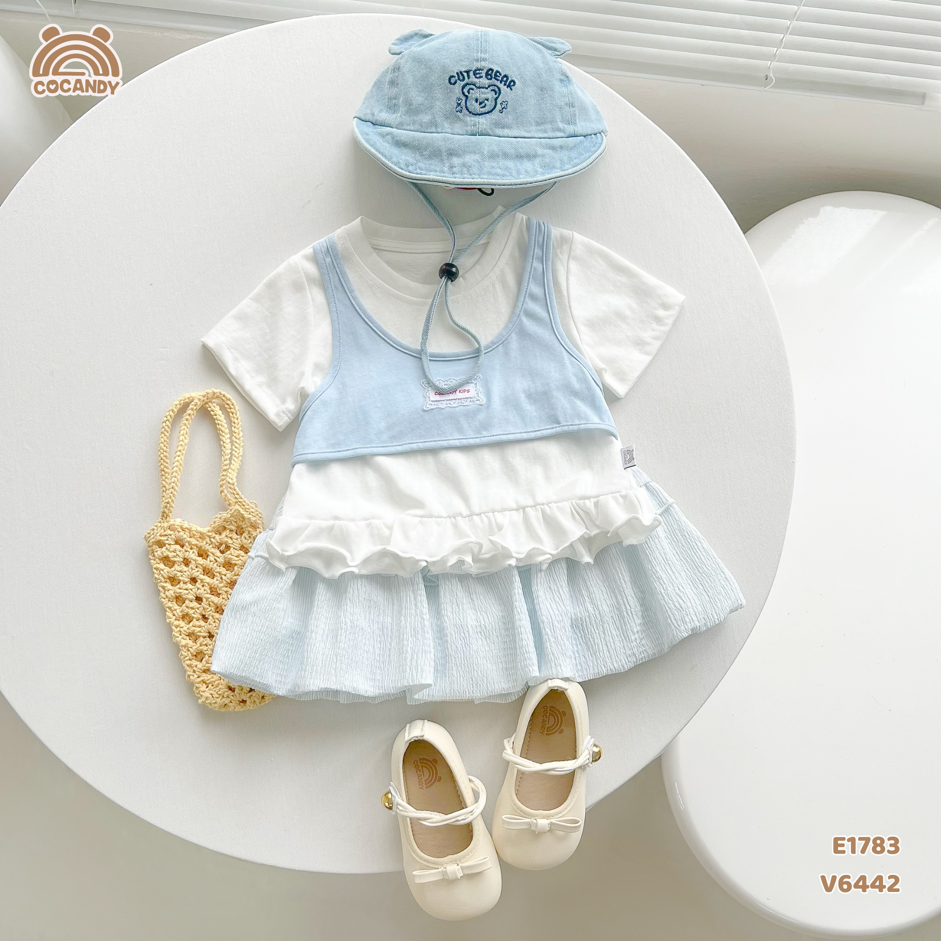 Áo cộc cotton XANH TRẮNG giả yếm tag CCD_thumbnail_6