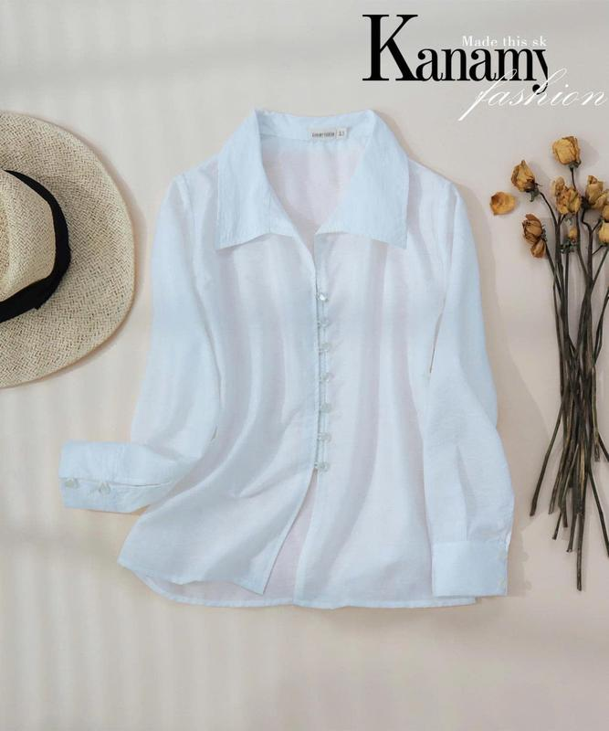 Áo sơ mi tơ cotton thêu tay dài nút ngọc