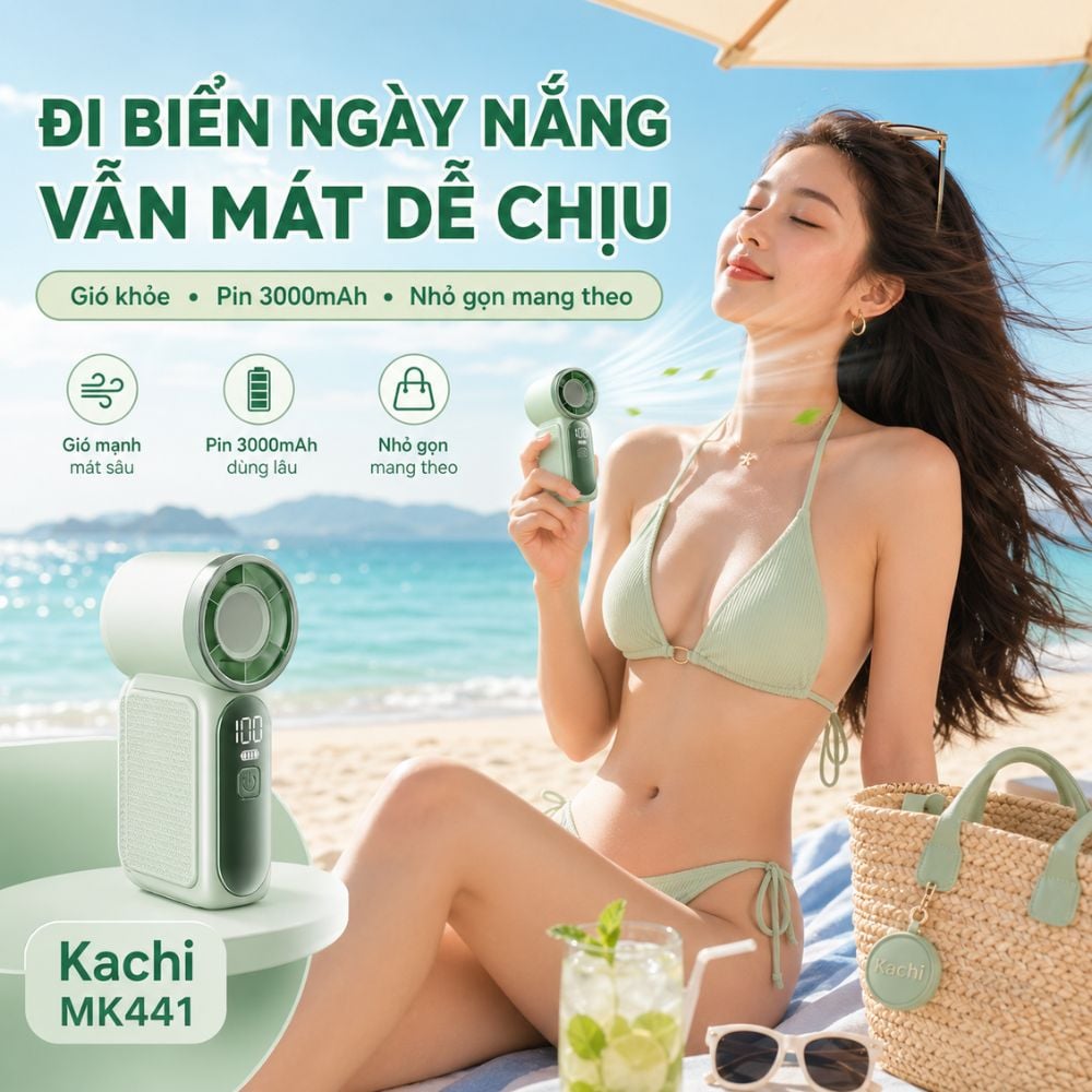 Quạt Cầm Tay Mini Kachi MK441 - Pin Khủng 3000mAh, Màn Hình LED Hiển Thị, 6 Cấp Độ Gió (Bảo Hành 18 Tháng)_thumbnail_8