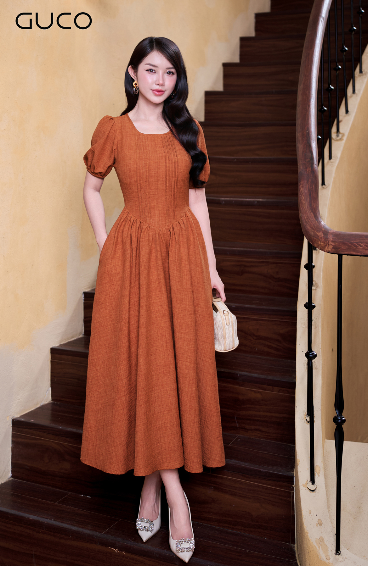 GUCO Đầm Maxi Cam Vintage