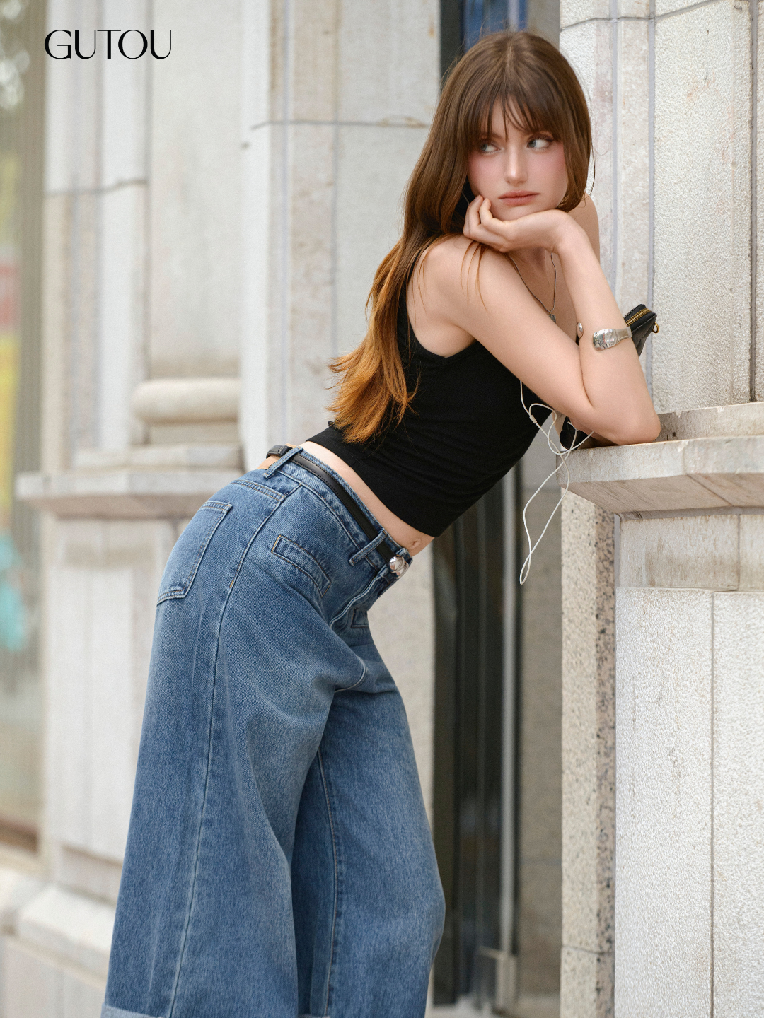 [ GUTOU ] Quần Jean Suông Lai Gập Túi Kiểu Casual Streetwear_thumbnail_7