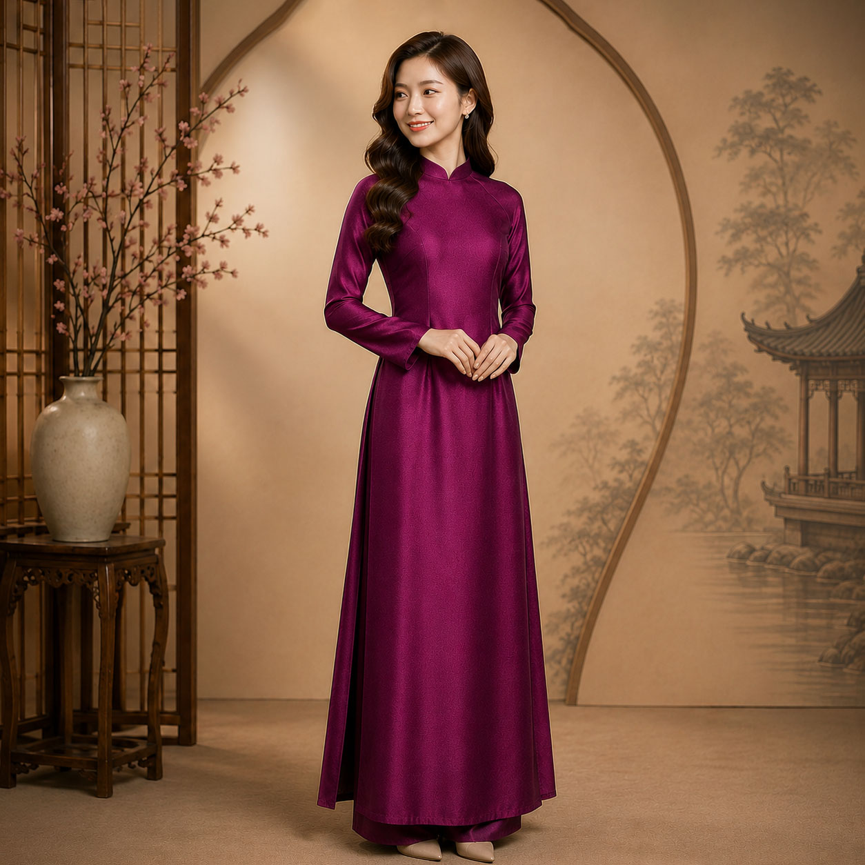 Áo Dài Truyền Thống Nữ Tằm Ánh Cao Cấp Nhiều Màu  TT26-01_thumbnail_7