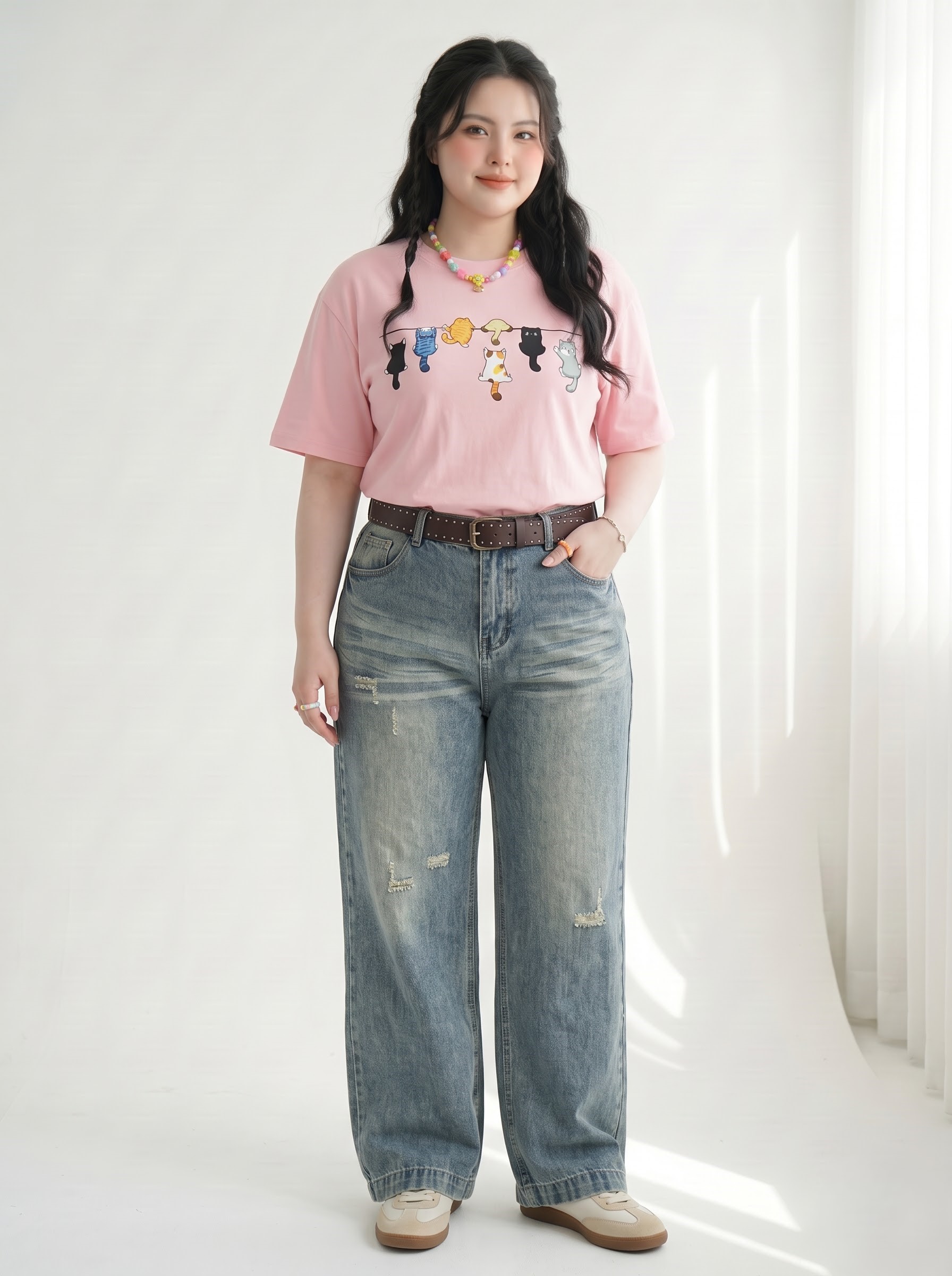 Quần Jean Suông Lưng Thun Bigsize Không Co Giãn Wash Xanh Nhạt/Xanh Đậm - Vừa 58–90kg - T-QJ635