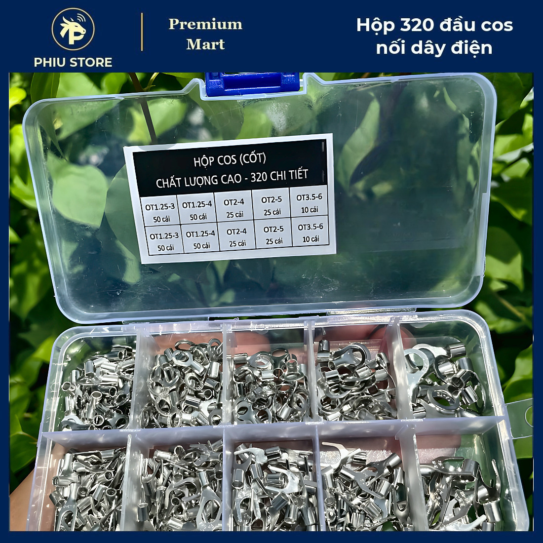 Đầu Cos Nối Dây Điện - Hộp 320 Cos Tròn Cos Y 10 Cỡ, Đầu Cốt Bấm Dây 0.5-4.5mm - PHIU STORE