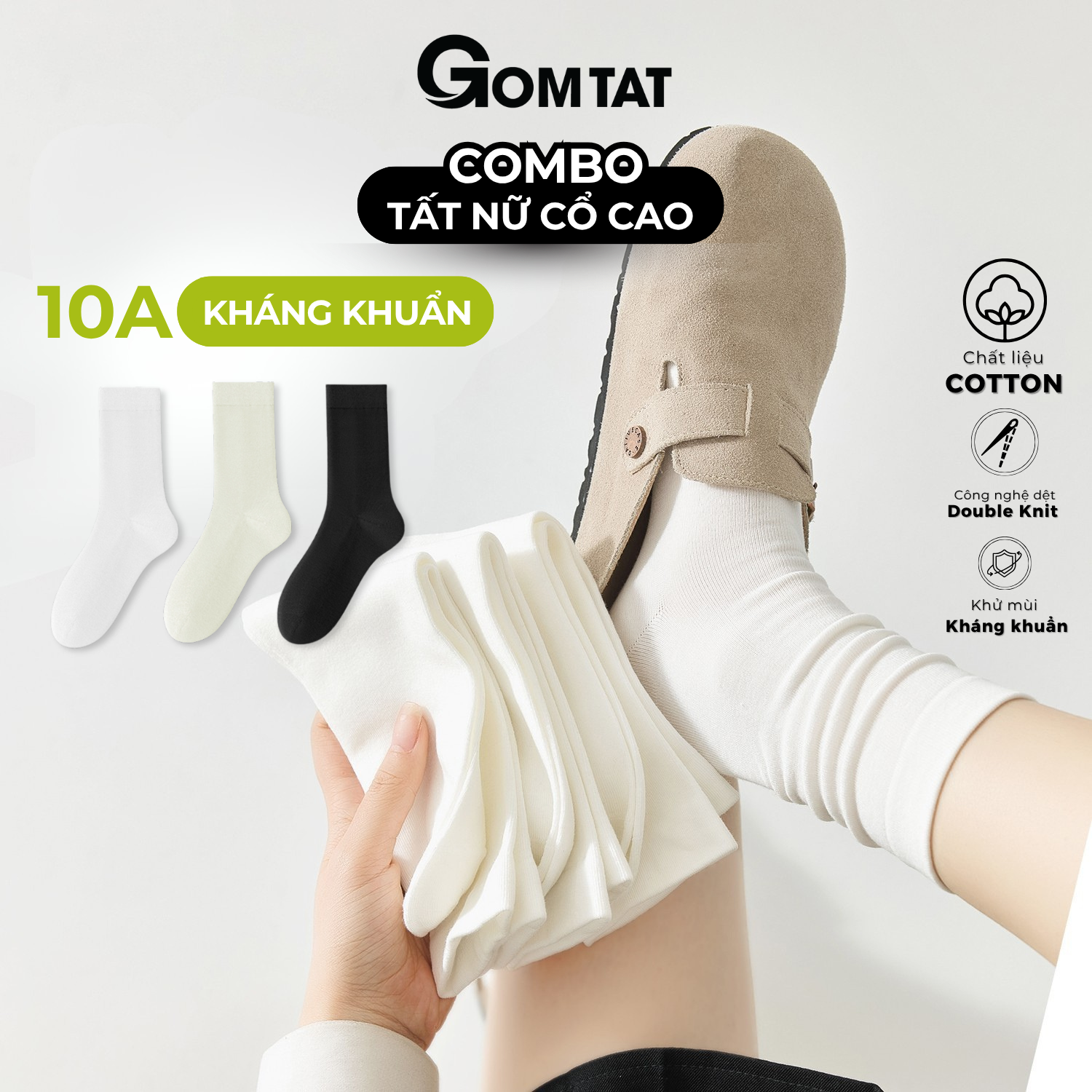 [BEST SELLER - HÀNG MỚI] Combo tất nữ cổ cao mùa hè GOMTAT mẫu trơn basic, vớ nữ chất cotton mềm mại - OAS-1706