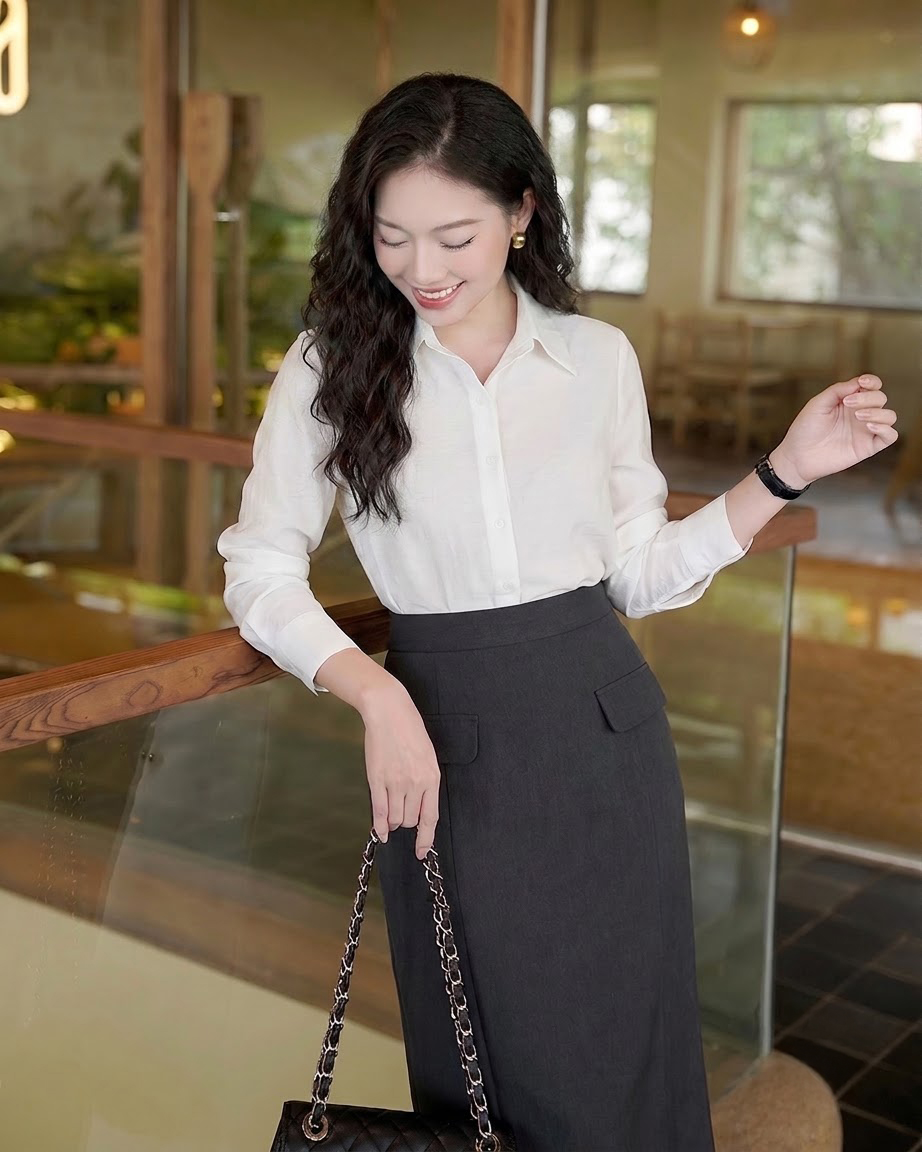 Áo sơ mi trắng form suông 26123