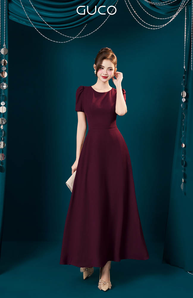 ĐẦM MIDI CỔ TRÒN - ĐỎ ĐÔ
