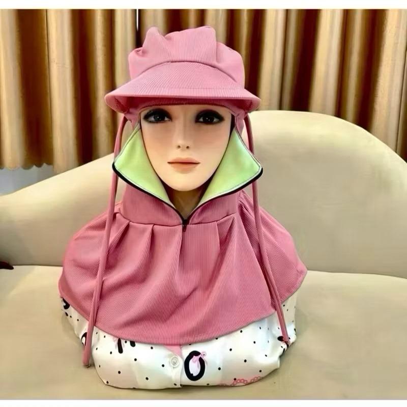 Nón che nắng vành rộng dây kéo giữa chống nắng bảo vệ da, siêu mát tiện lợi - Mũ khẩu trang khóa_thumbnail_1