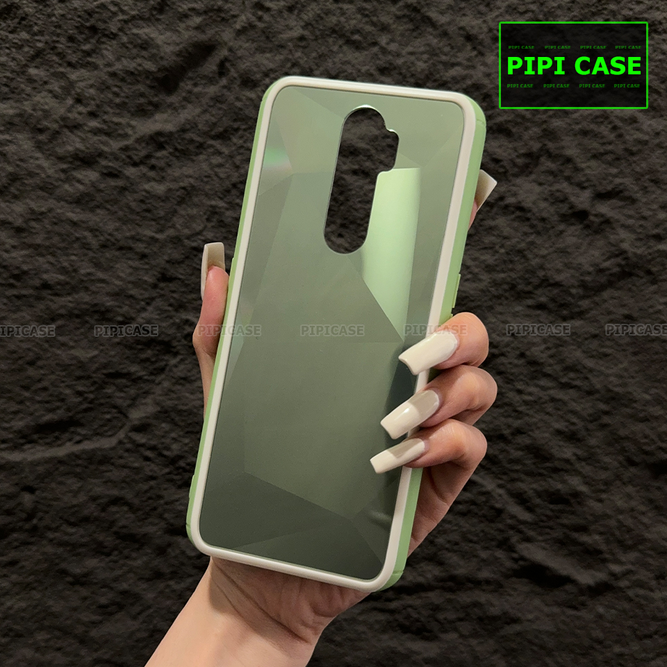 Ốp Lưng Oppo A5 2020 / A9 2020 - Kim Cương 6D - Xanh Viền Trắng