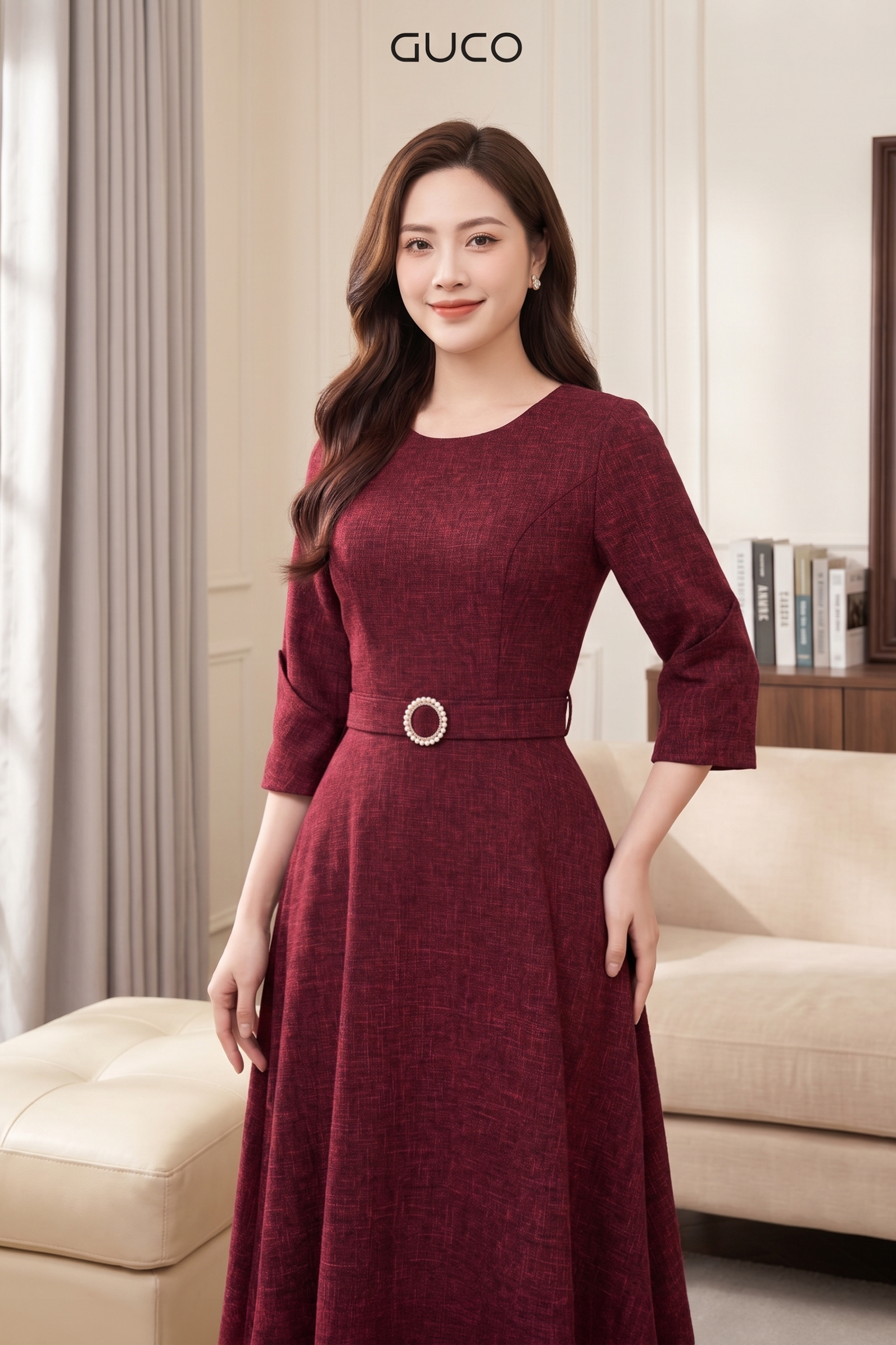 Đầm Xòe Đỏ Tay Lỡ Thắt Đai Eo - 5288_thumbnail_2