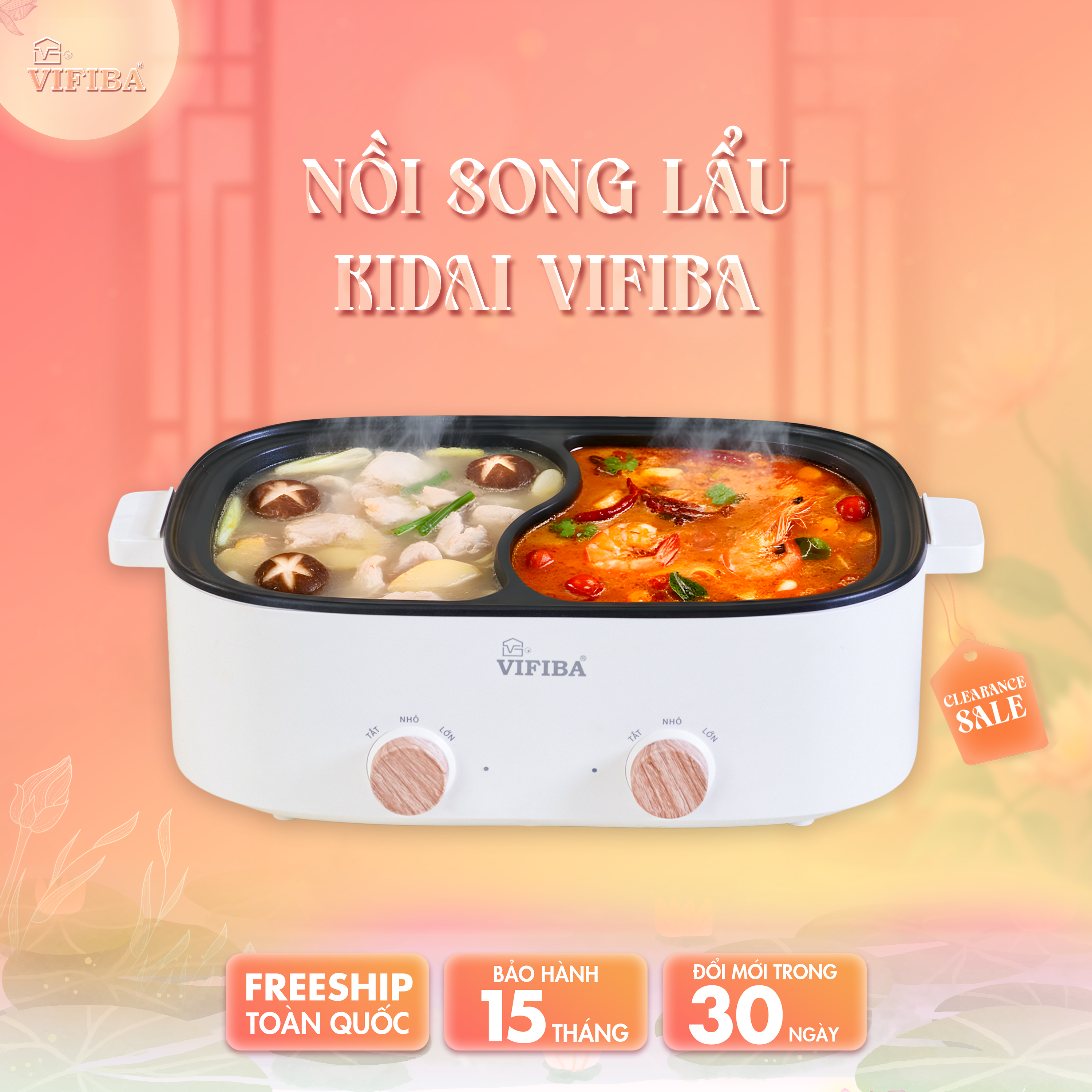 Nồi Lẩu 2 Ngăn Kidai Vifiba - Song Lẩu 