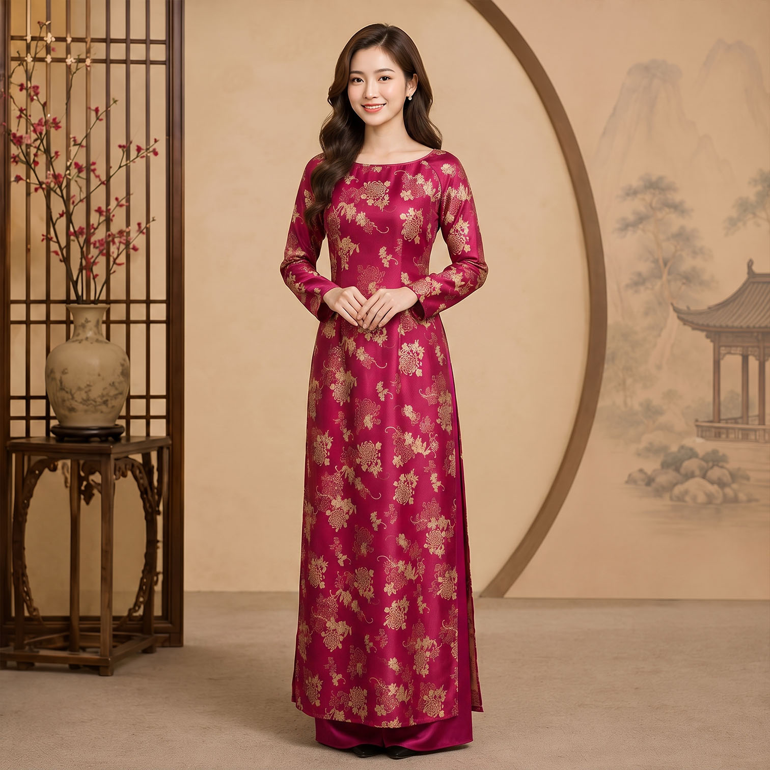 Áo Dài Truyền Thống Nữ Cổ Truyền Gấm Tơ Cao Cấp Sang Trọng TT26-02_thumbnail_6