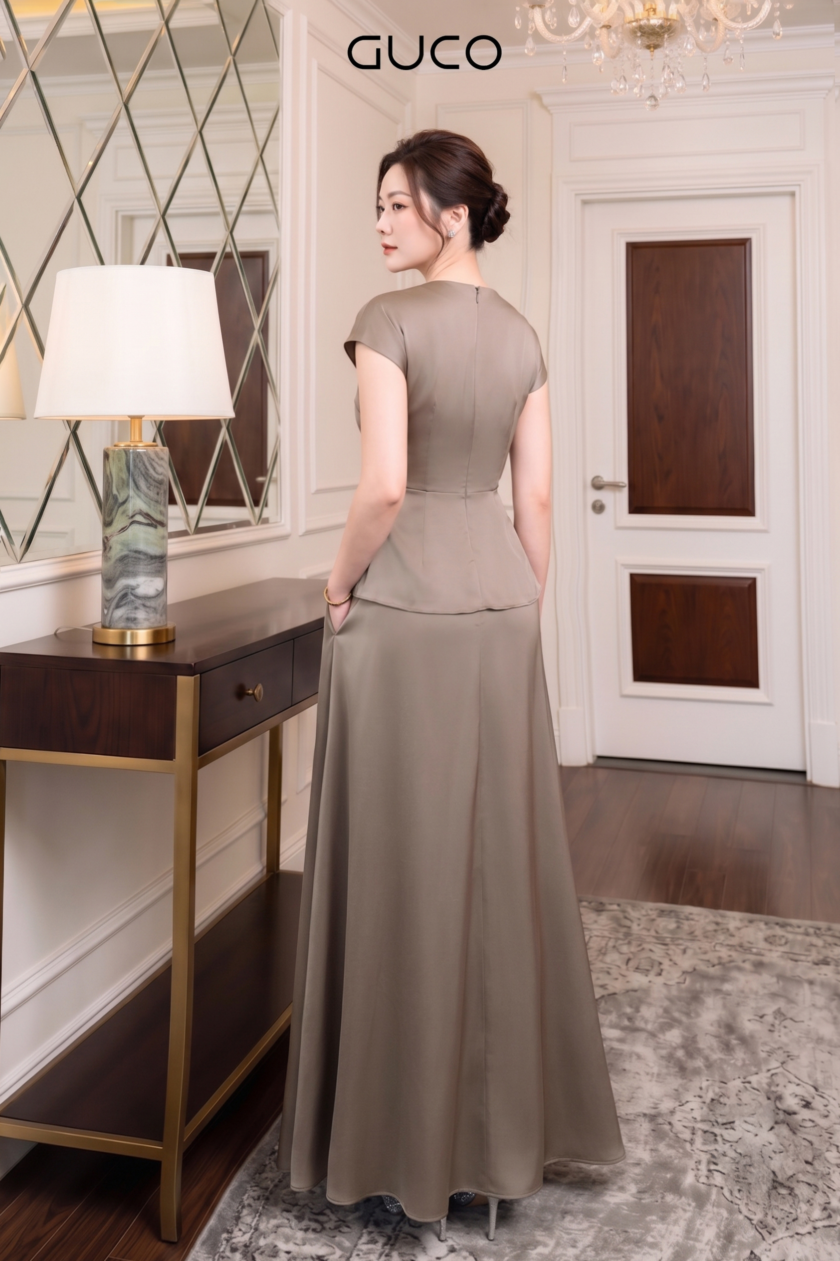 Đầm Dự Tiệc Peplum Xám Nơ Eo_thumbnail_2