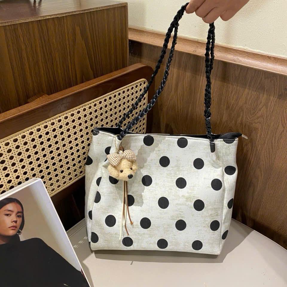 Túi Xách Nữ Cunbag Dáng Tote Mini Retro  Túi Vải Đeo Vai Nhiều Ngăn Họa Tiết Polka Dot Cute Đẹp CUN549
