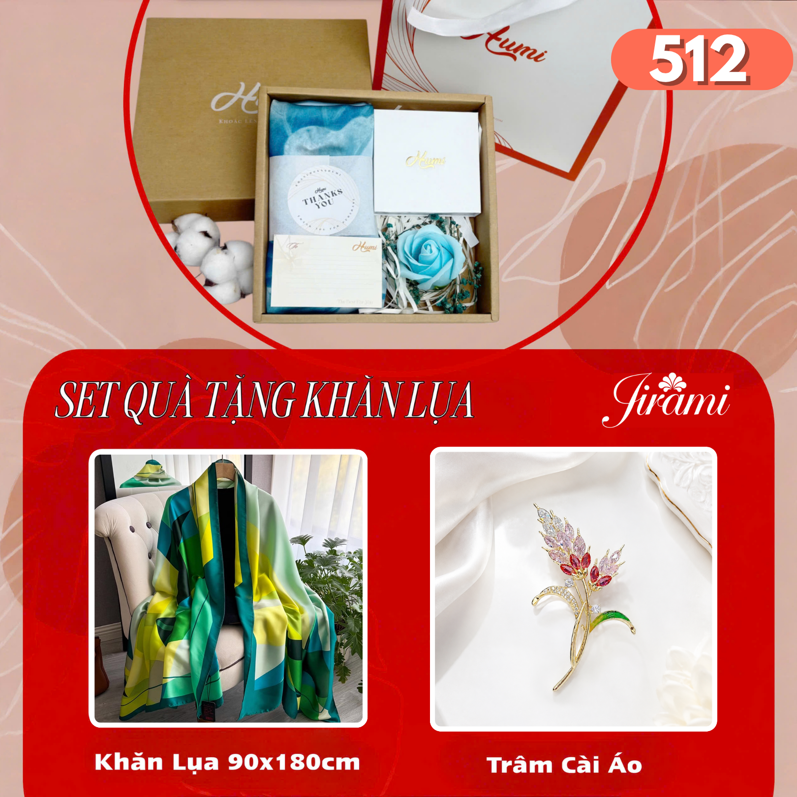 BỘ QUÀ TẶNG KHĂN LỤA + TRÂM CÀI (SQ-512)