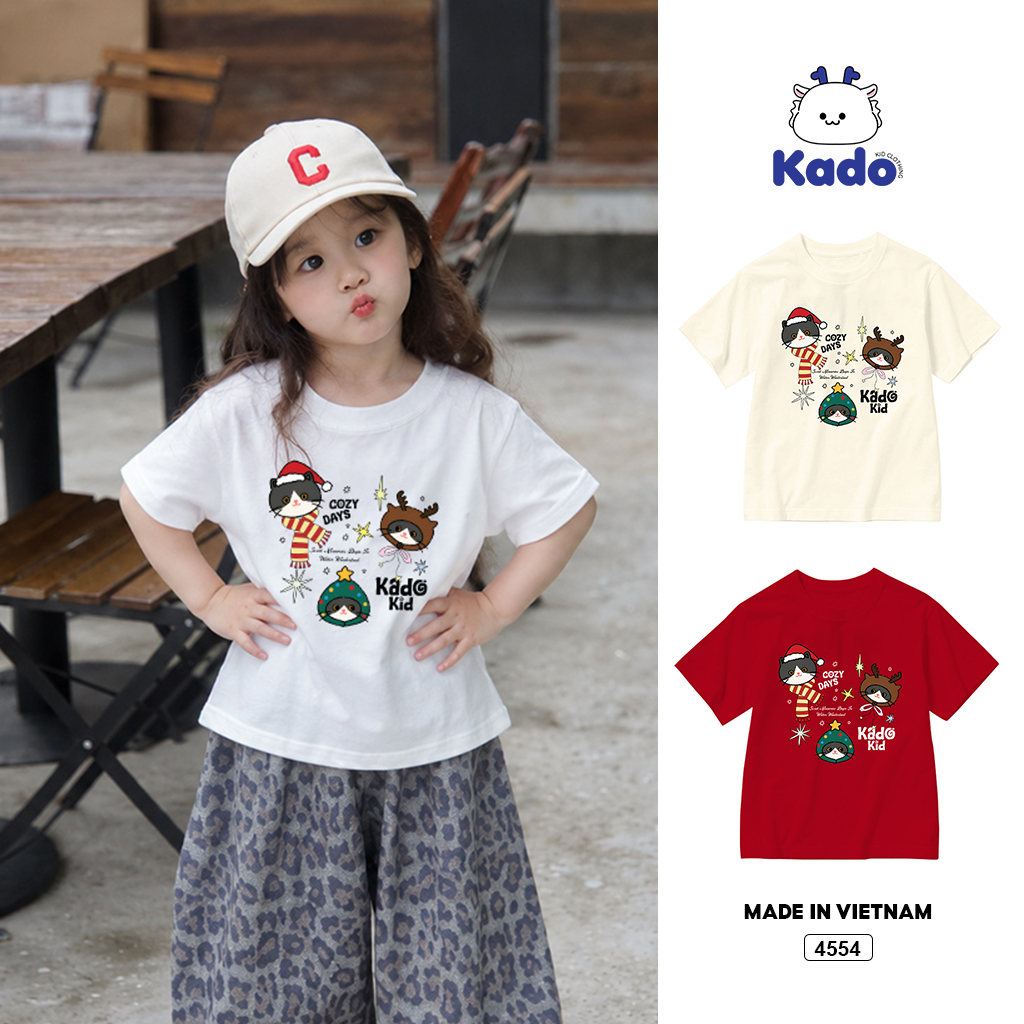 Áo thun bé gái form rộng noel mèo xinh Kado 4554