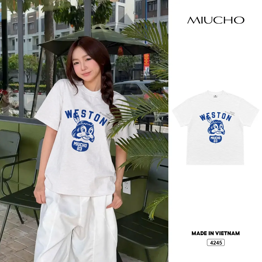 Áo thun boxy tay ngắn chất vải xước hoạt hình Miucho 4245