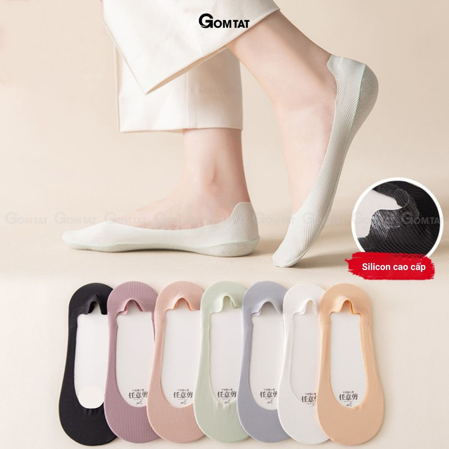 Combo tất đi giày lười nữ GOMTAT, có đệm silicon chống tuột gót, chất liệu cotton êm chân - KOL-1302_thumbnail_4