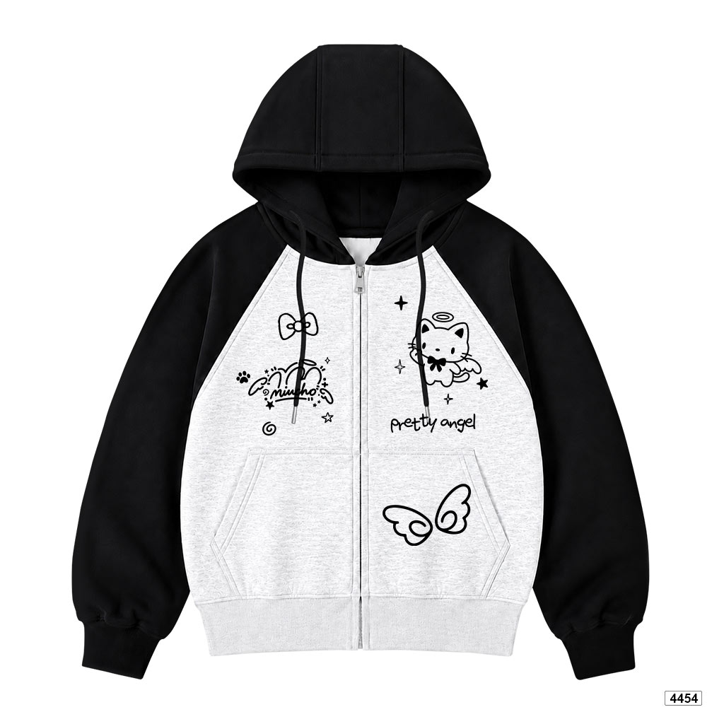 Áo hoodie zip Miucho form rộng cá tính raglan vải nỉ 2 da 4454_thumbnail_0