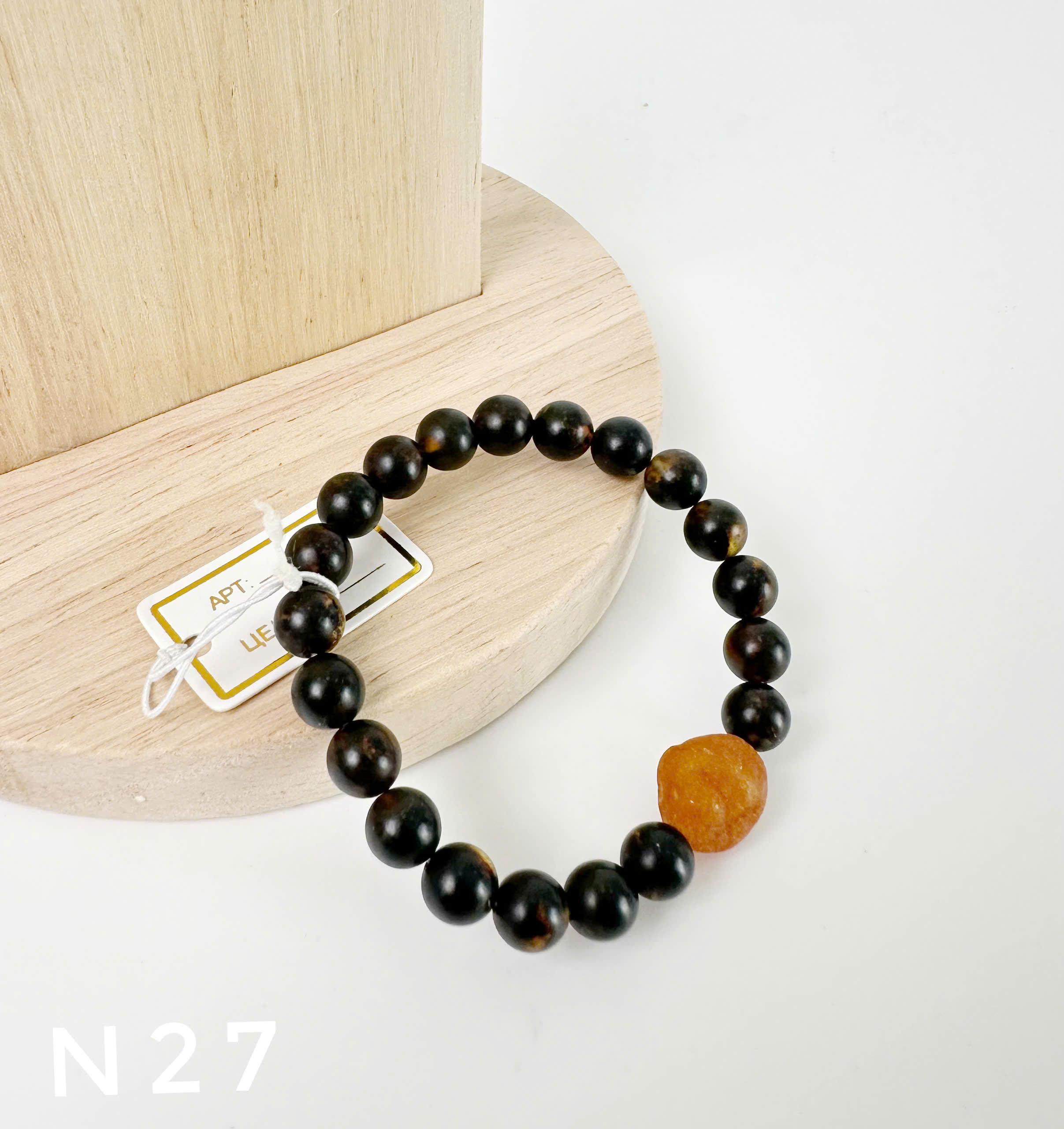 Vòng Tay Hổ Phách Rêu Đầm Lầy Mix Giọt Vàng Cho Bé - N27_thumbnail_3