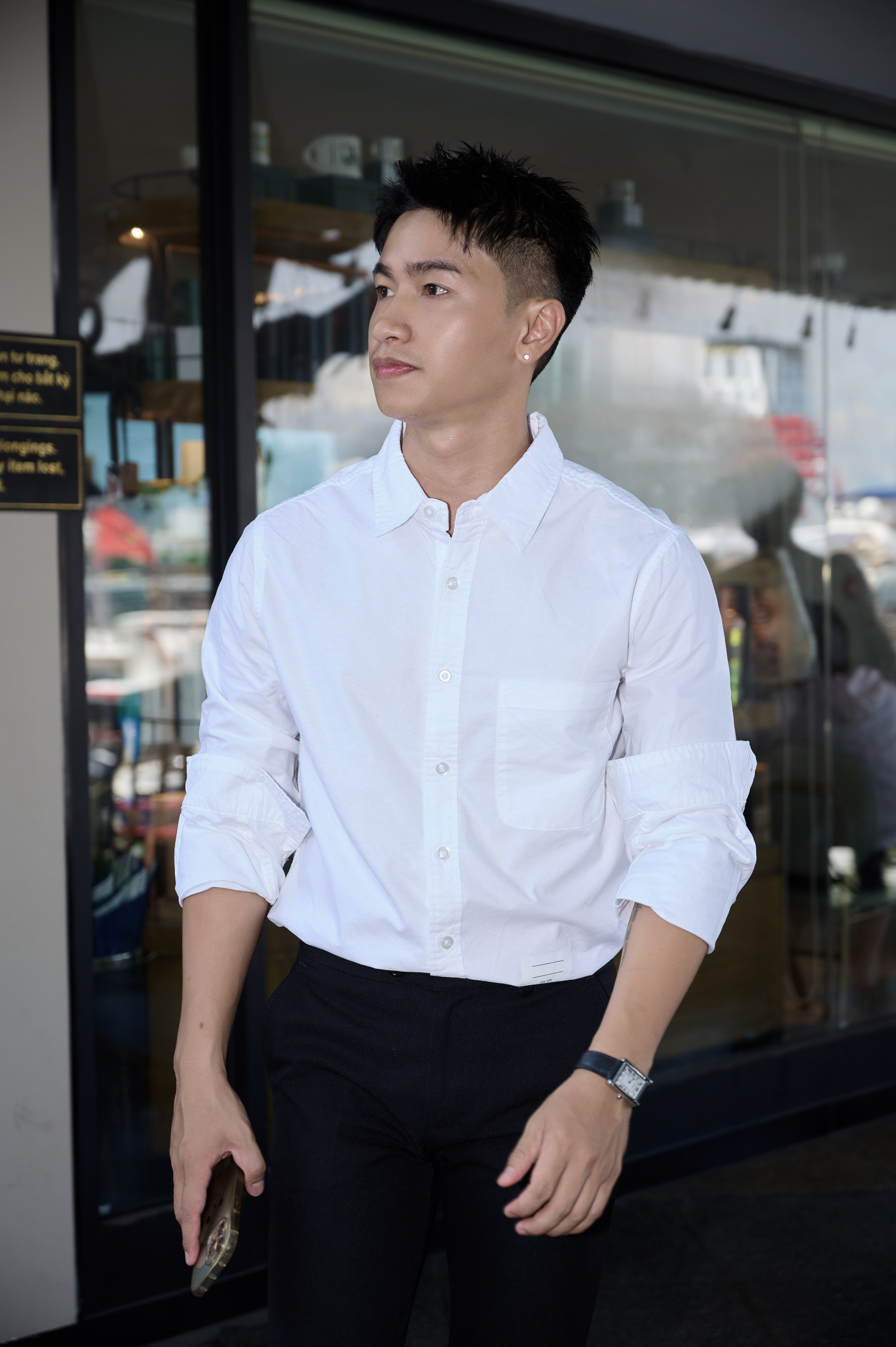 SA85 - Áo sơ mi nam dài tay phong cách Nhật Bản, dáng rộng thoải mái, chất cotton mềm mại, có túi ngực và chi tiết sọc tay