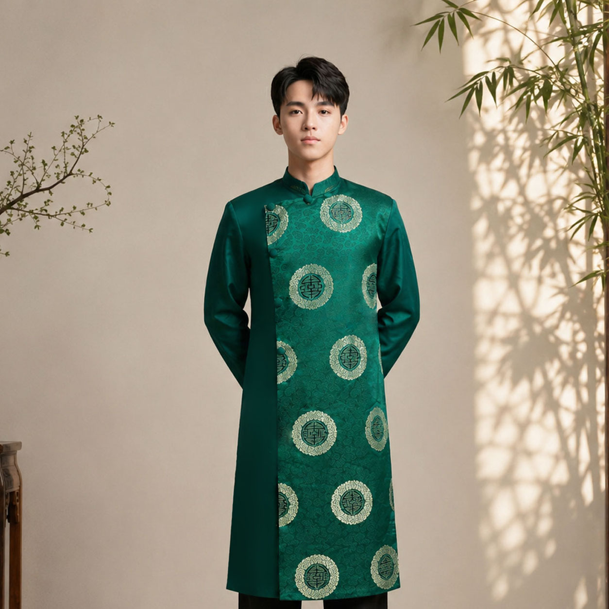 Áo Dài Nam Cách Tân Taffeta Họa Tiết Chữ Thọ Cao Cấp NA26-19_thumbnail_4
