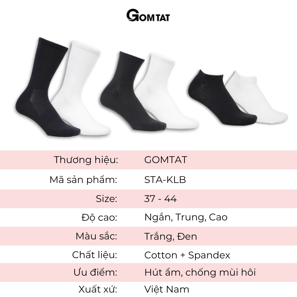 Combo tất cổ trung nam nữ GOMTAT chất liệu cotton cao cấp, thiết kế mặt lưới thoáng khí - STA-KLB_thumbnail_10