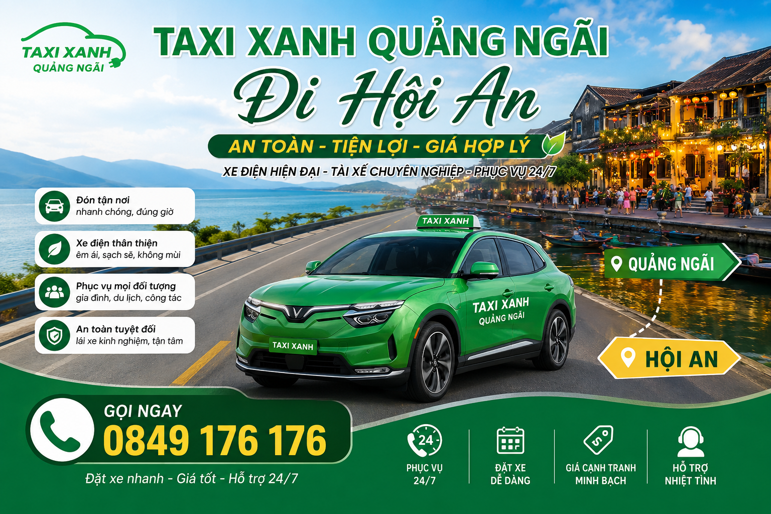 Taxi Xanh Quảng Ngãi Đi Hội An An Toàn, Tiết Kiệm, Phục Vụ 24/7