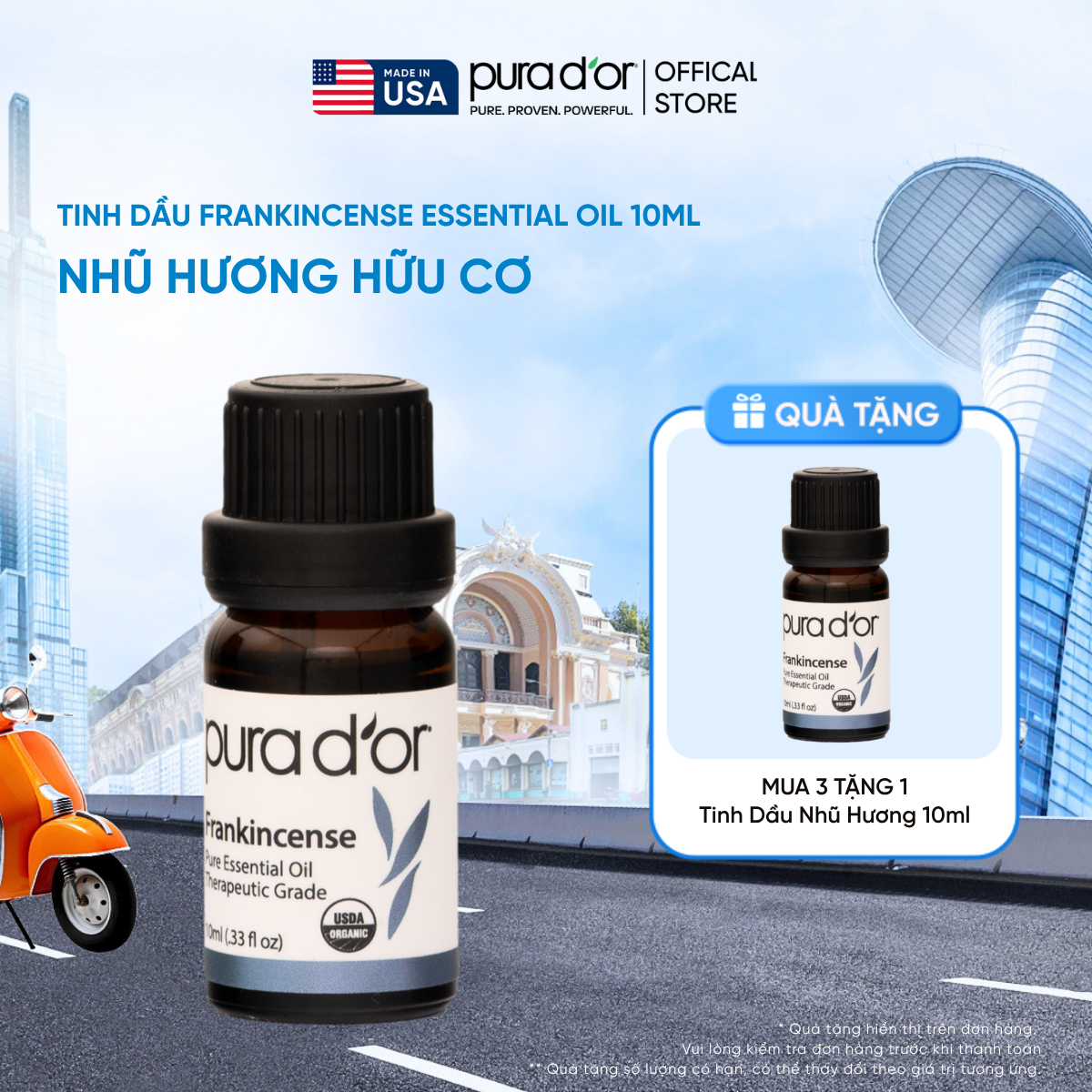 Tinh Dầu Nhũ Hương Hữu Cơ PURA D’OR Therapeutic Grade Frankincense Essential Oil 10ML