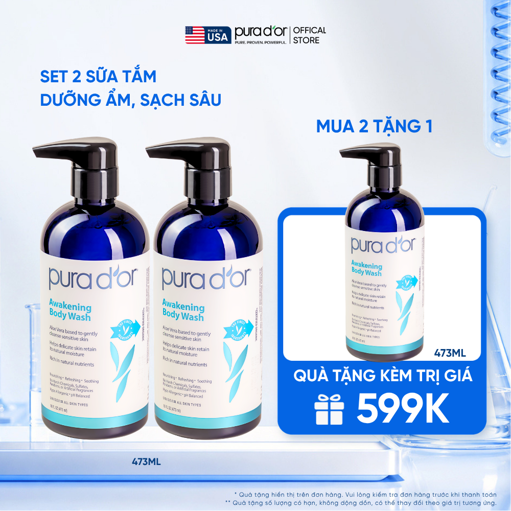 [Mua 2 tặng 1] Set 2 Sữa Tắm Pura D'or Awakening Body Wash Giúp Làm Sạch & Dưỡng Ẩm 473ml