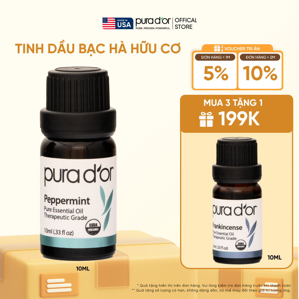 Tinh Dầu Bạc Hà Hữu Cơ PURA D’OR Therapeutic Grade Peppermint Essential Oil 10ML