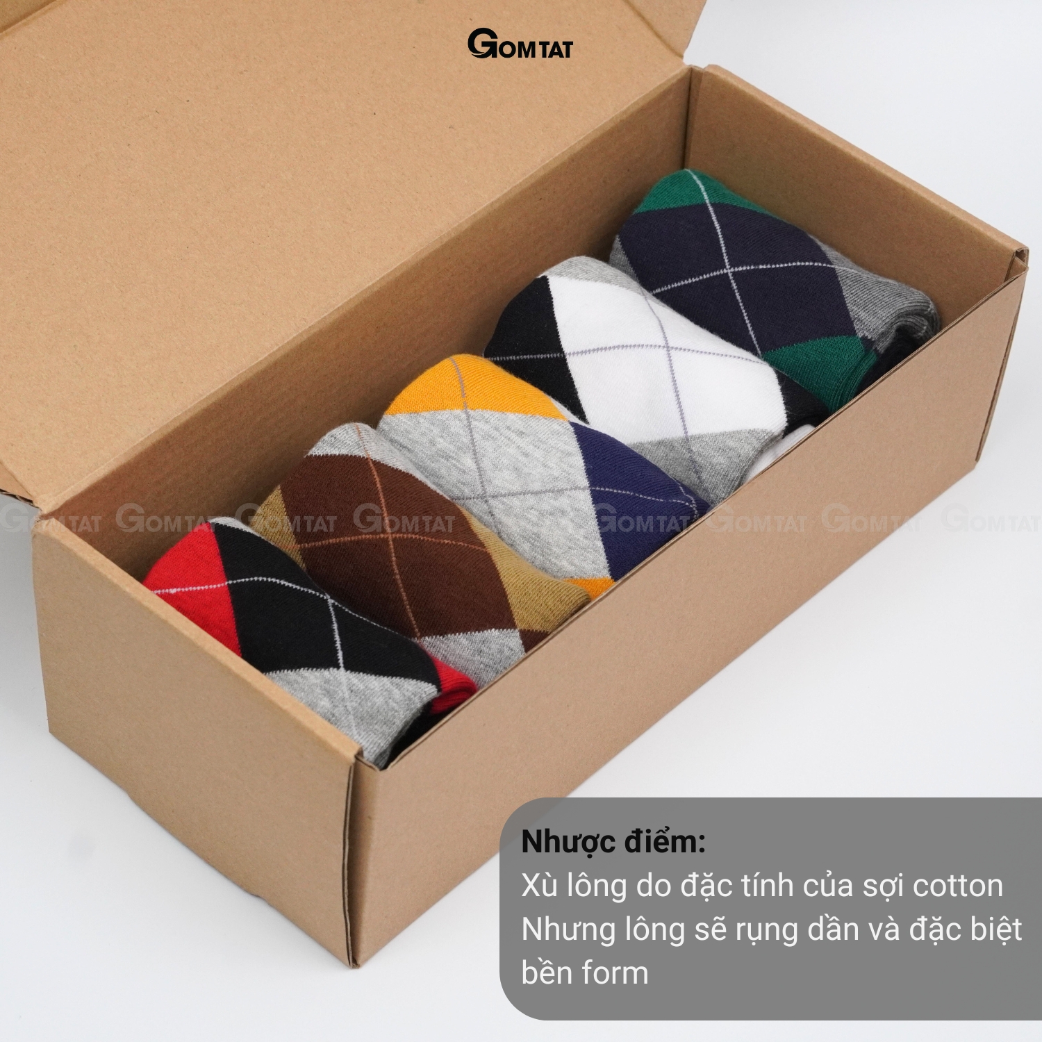 Hộp 5 đôi tất nam cao cổ đi giày tây GOMTAT hoạ tiết quả trám sợi cotton cao cấp LUX-QUATRAM_thumbnail_1