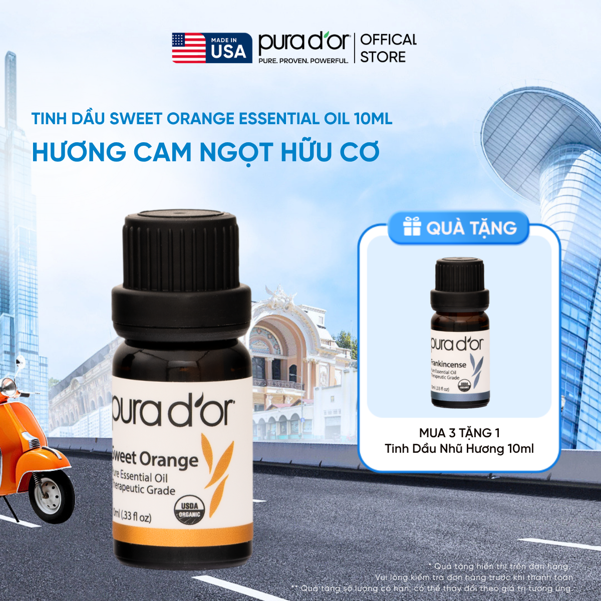 Tinh Dầu Cam Ngọt Hữu Cơ PURA D’OR Therapeutic Grade Sweet Orange Essential Oil 10ml