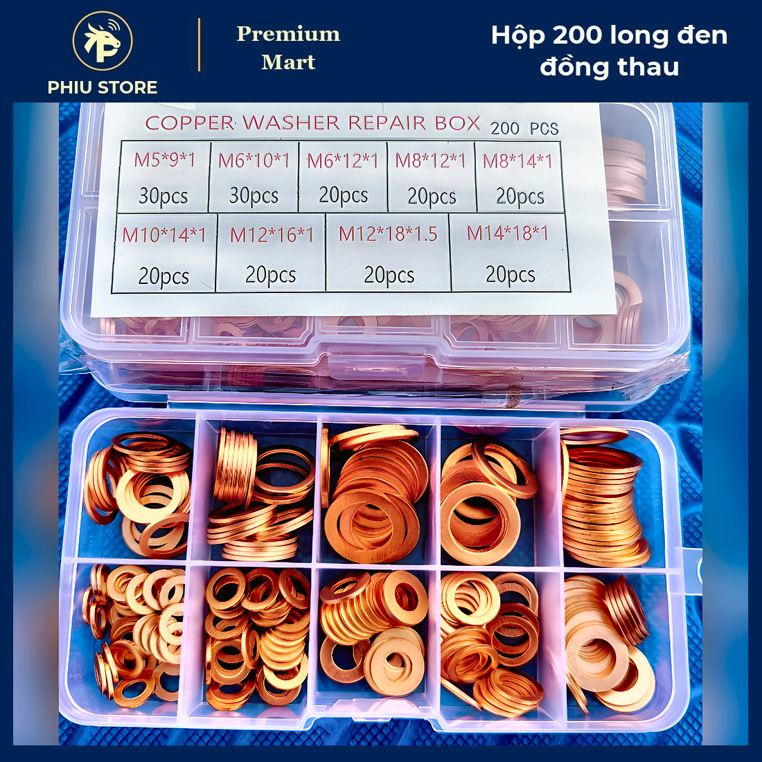 Long Đen Đồng Thau - Hộp 200 Long Đền Đồng M5-M14, Vòng Đệm Đồng Nguyên Chất - PHIU STORE