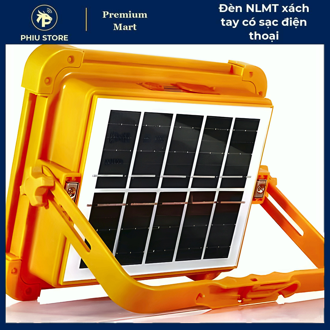 Đèn năng lượng mặt trời xách tay, đèn pha sạc tích điện, đèn LED sạc năng lượng mặt trời, có cổng USB sạc điện thoại, PHIU STORE_thumbnail_1