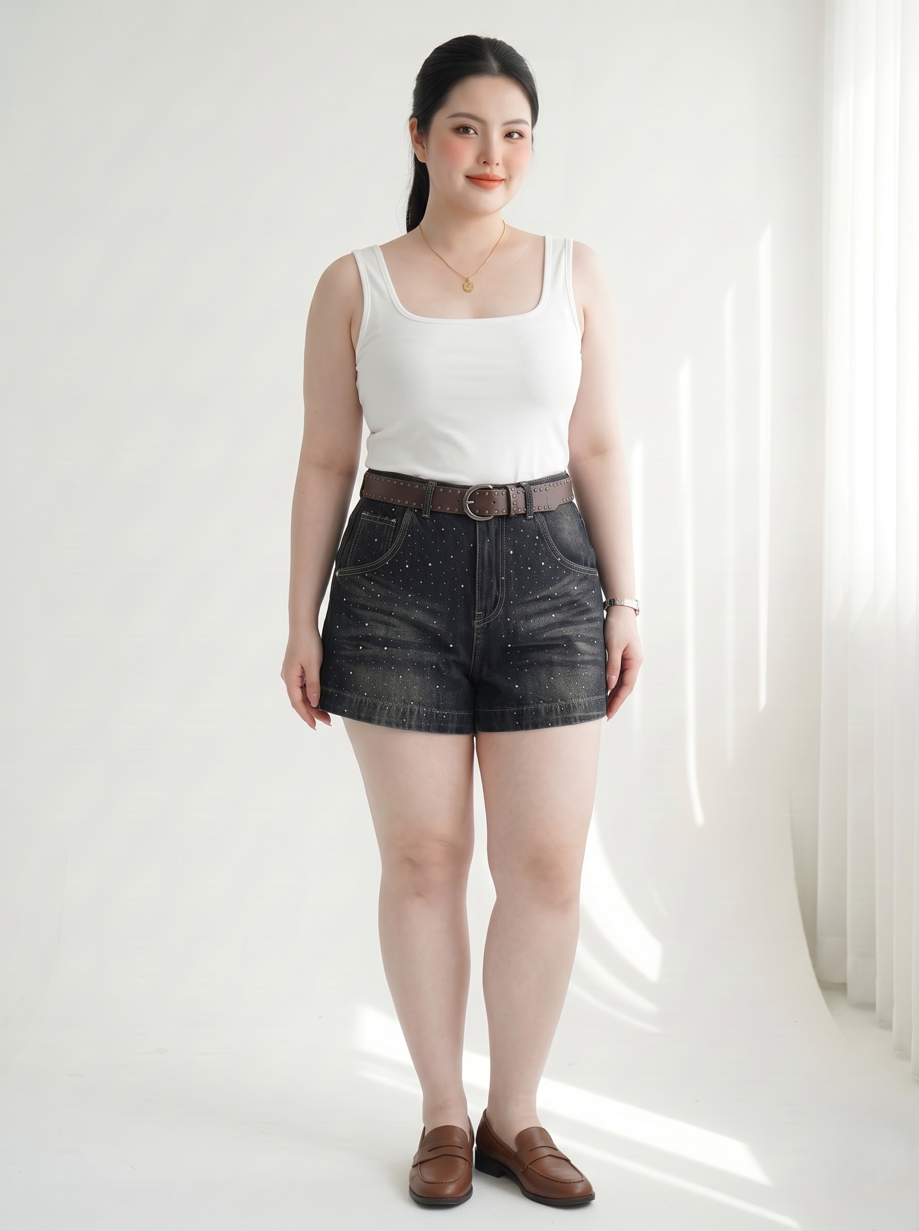 Quần Short Jean Ép Đá Wash Loang Lưng Thun Bigsize - Wash Đậm, Wash Nhạt - Size 30–35, Vừa 55–90kg - T-QSJ1333