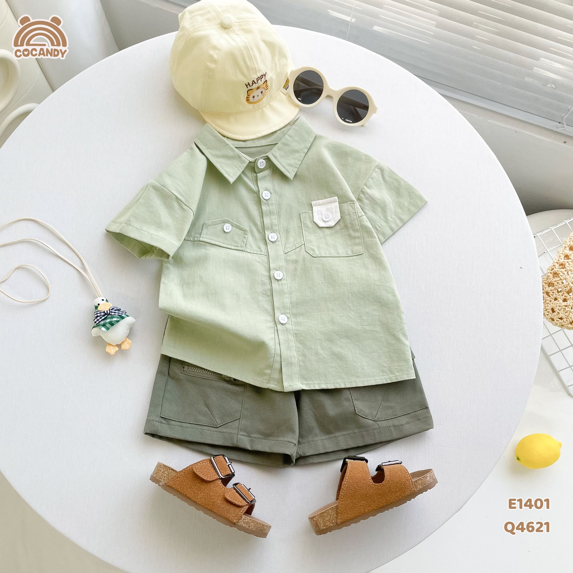 Áo cộc sơ mi thô gân XANH đáp túi kiểu_thumbnail_0